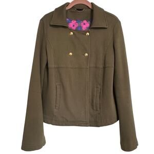 Le Tigre EUC Coat Blazer Dark Olive Army Green Floral Gold Button Size Medium